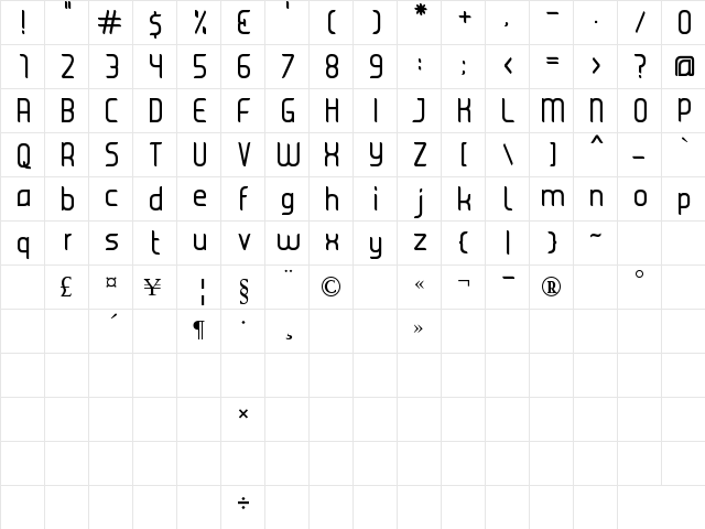 JUICE Regular Regular  glyph index