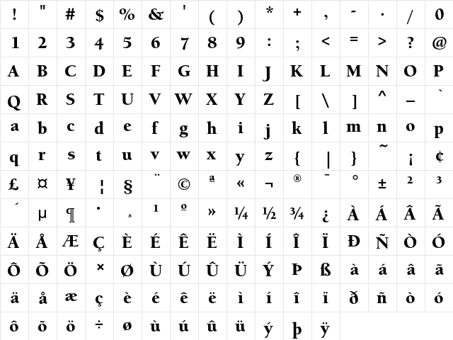 BerkeleyOldStyleEF Black  glyph index