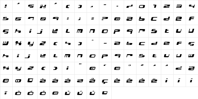 ElectroBazar Italic  glyph index