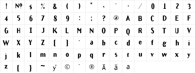 IndustrySansBold Medium  glyph index