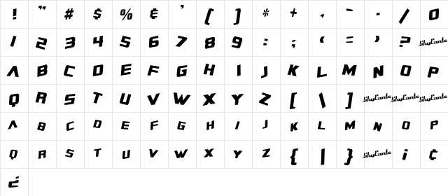 SF Zero Gravity Condensed Italic  glyph index