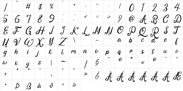 Fine Spring Regular  glyph index