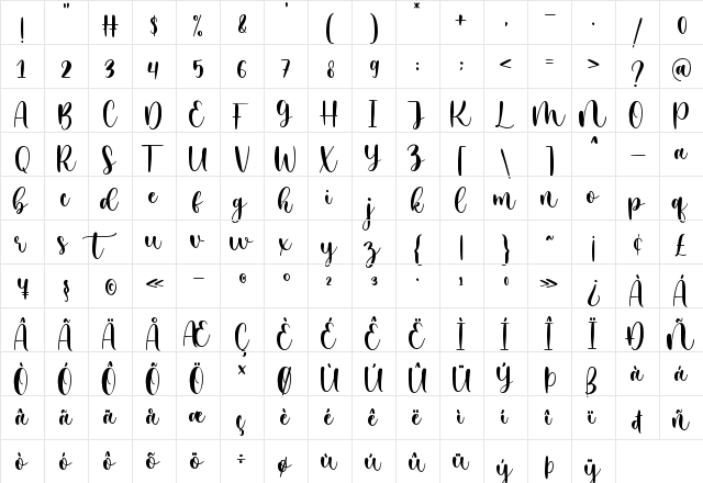 Mystical Snow Regular  glyph index