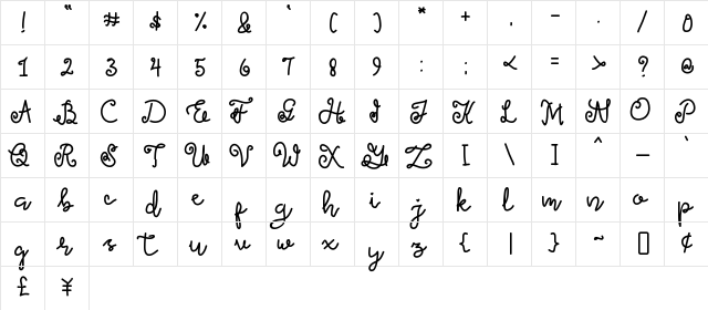 Ellena Regular  glyph index