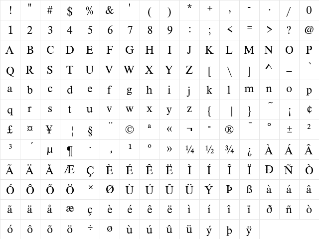 Timeless Light  glyph index