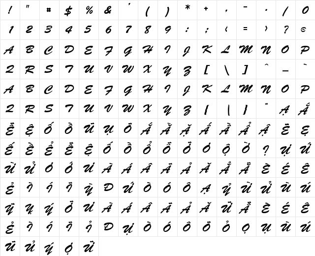 PhuongThaoH 1.1 Regular  glyph index
