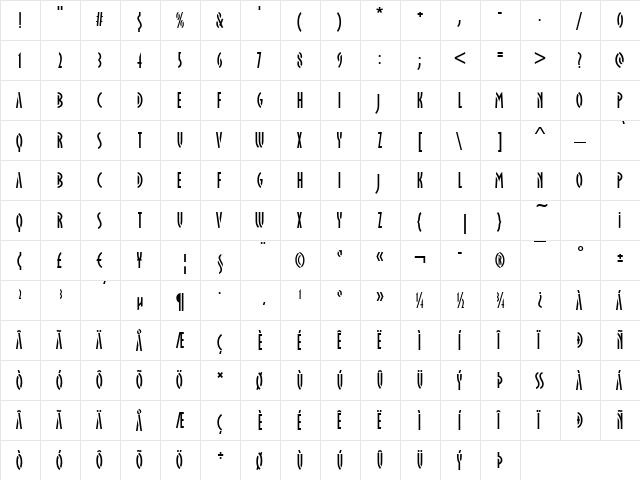 Oklahoma-Stencil Regular  glyph index
