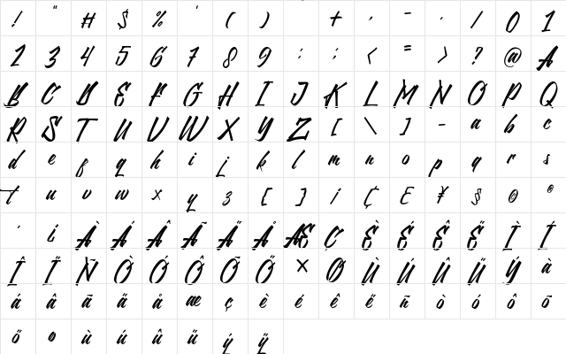 Northline Regular  glyph index