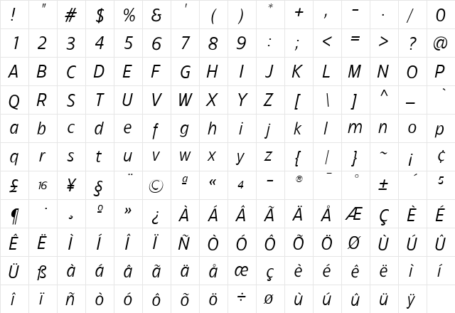 TFForeverTwo Italic  glyph index
