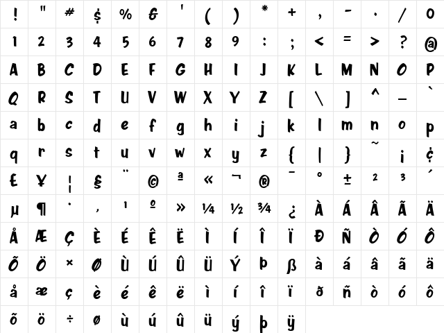 Java Jive Regular Regular  glyph index