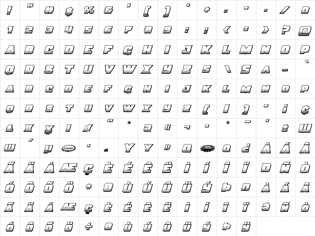 Justice Chrome Regular  glyph index