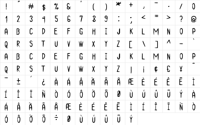 The Bad Times St Regular  glyph index