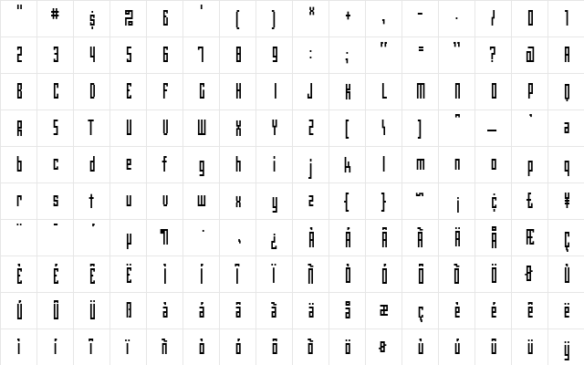 BoxGothic Regular  glyph index