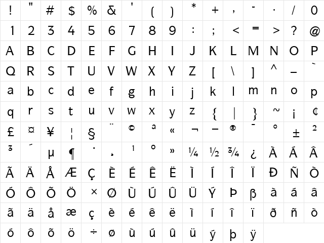 ITCSymbol-Medium Medium  glyph index
