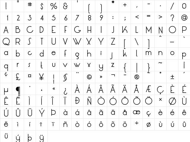 LT Oksana Regular  glyph index