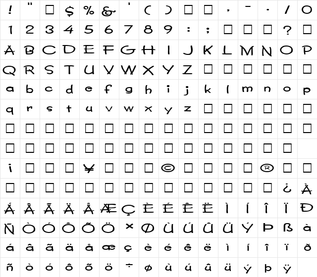 FZ JAZZY 34 EX Normal  glyph index