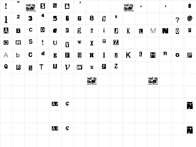 Hostage Regular  glyph index