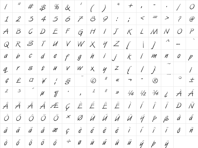 DTCVanDijkM20 Regular  glyph index
