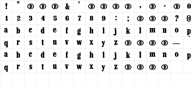 Rodeoboy Regular  glyph index