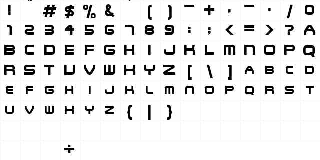 SNFU Regular  glyph index