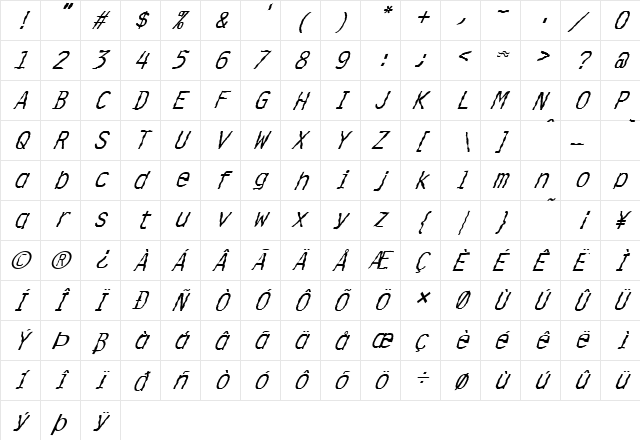 FZ DIGITAL 4 WAVEY ITALIC Normal  glyph index