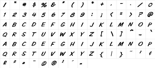 VTCKomixationCapsItalic Regular  glyph index