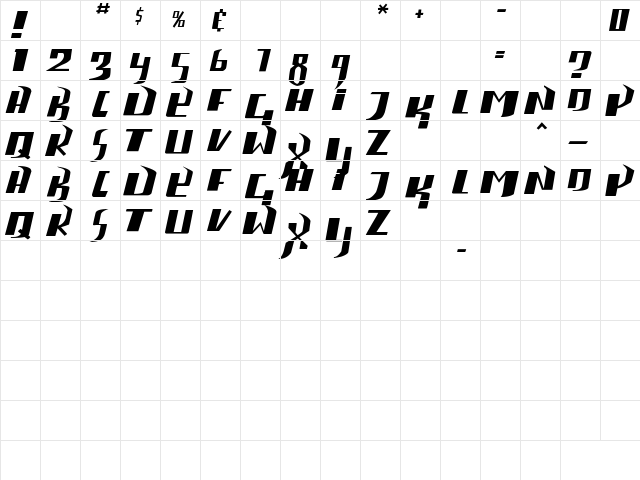 phaser five Regular  glyph index