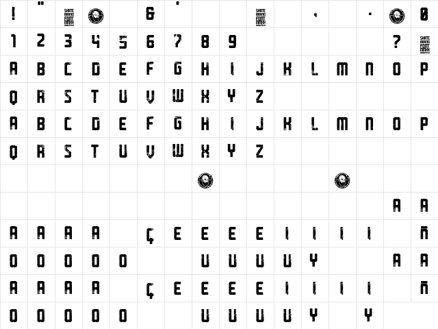 Skate Brand Regular  glyph index