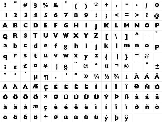 Gill Black SSi Extra Bold  glyph index