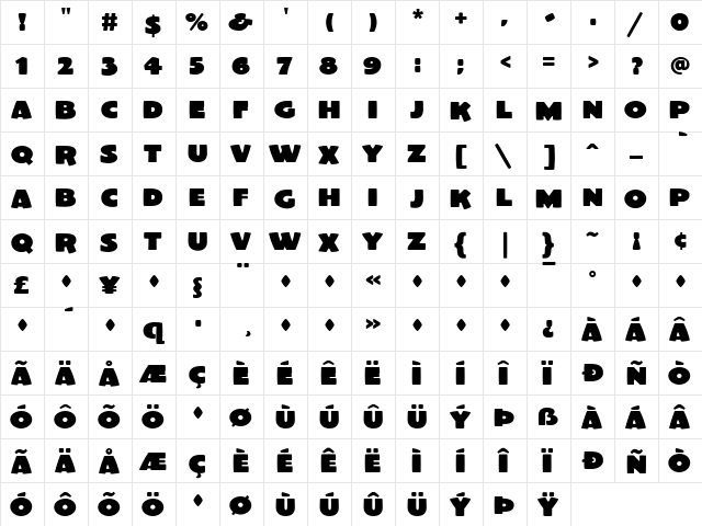 ElGrande Regular  glyph index