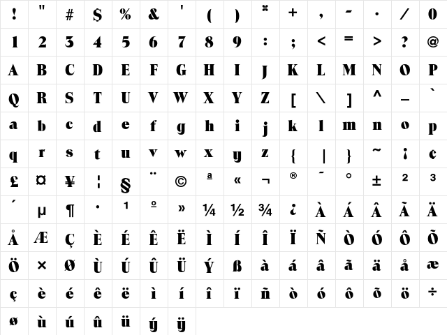 Toledo ExtBld  glyph index