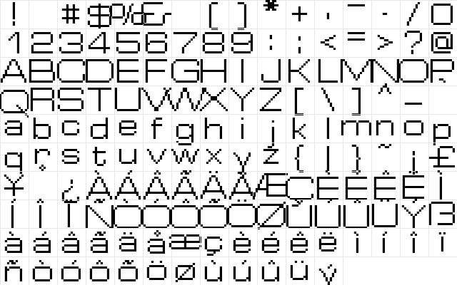 FFF Cosmos Condensed Regular  glyph index