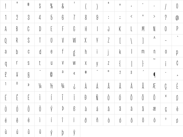 Burbank Big Condensed Light  glyph index