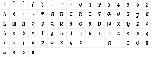 Jugendstil Regular  glyph index