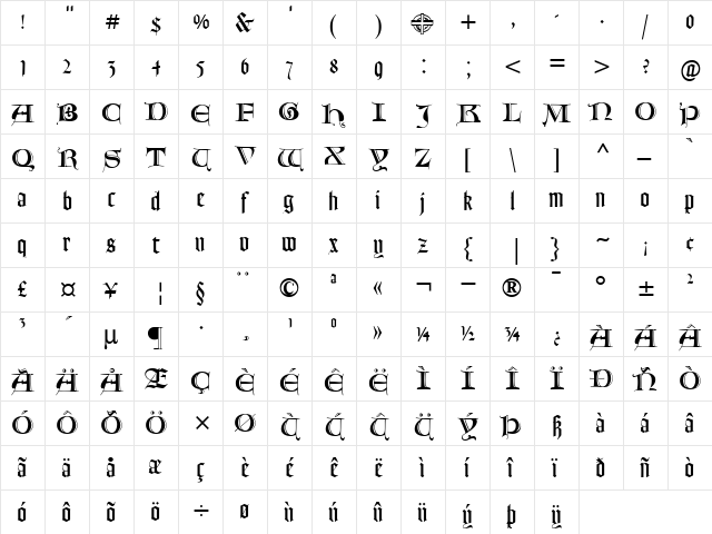 GoudyTextMTLombardicCapitals Roman  glyph index