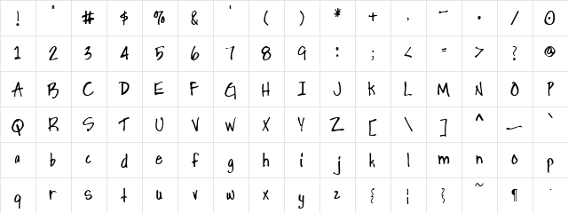 HandPrinting Normal  glyph index