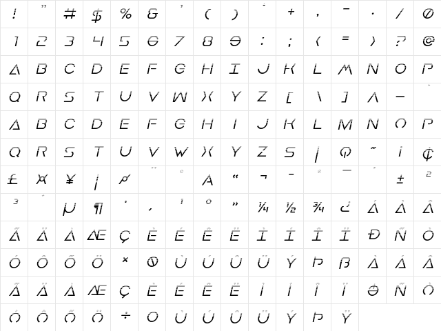 Earth Orbiter Halftone Italic Italic  glyph index