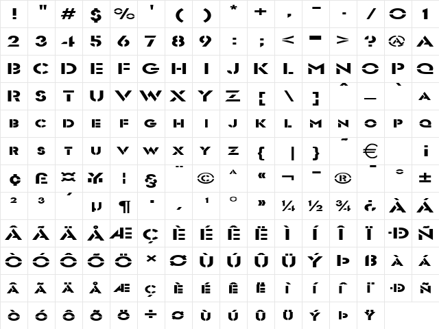 TemplettExtended Normal  glyph index