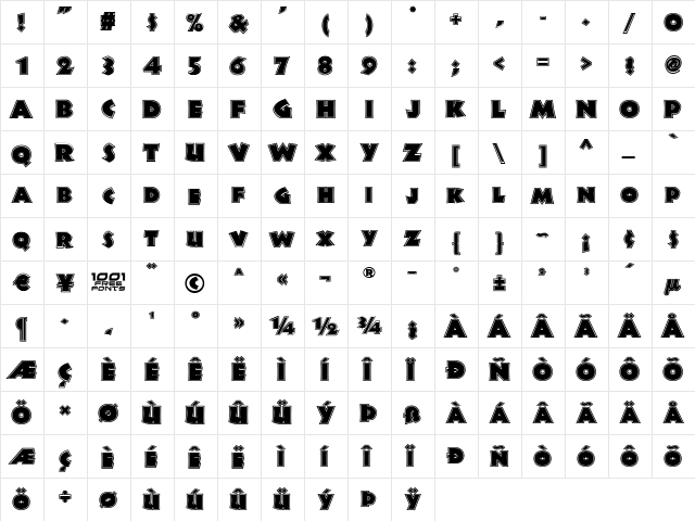 Jungle Fever Inline NF Regular  glyph index