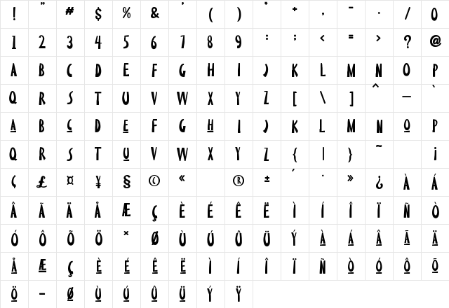 Limestone Ridge Press Regular  glyph index