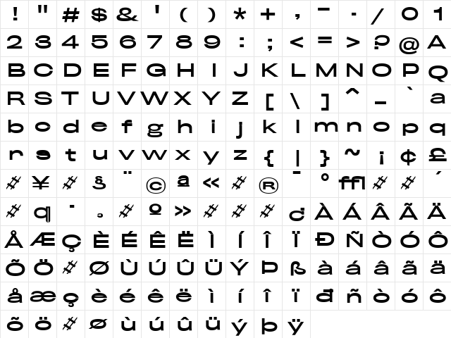 Rhode Regular  glyph index