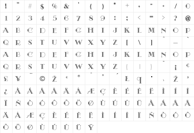 Chic Regular  glyph index