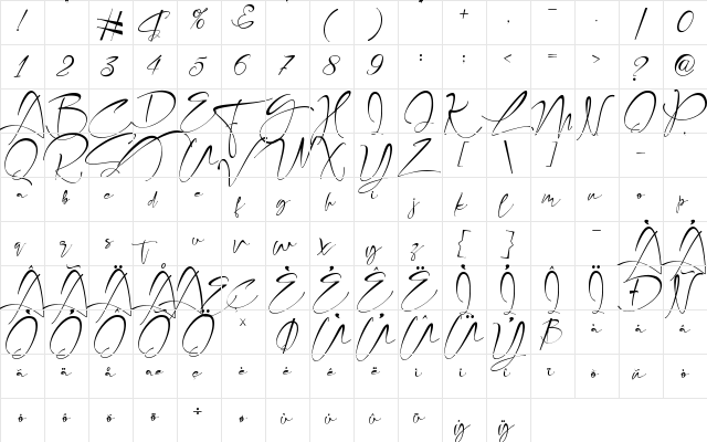 Fabregas Regular  glyph index