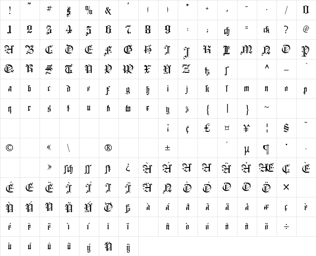 Courtrai Normal  glyph index