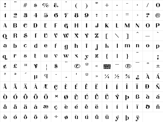 Ladybug Regular  glyph index