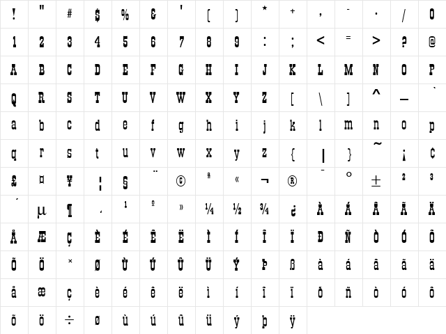 Old Towne No536 D Regular  glyph index