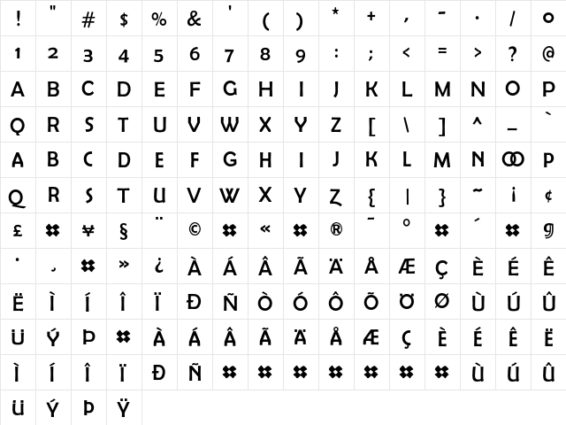 Berlin Sans Roman Exp  glyph index