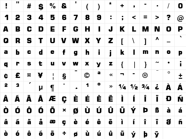 Square 721 Blk Regular  glyph index