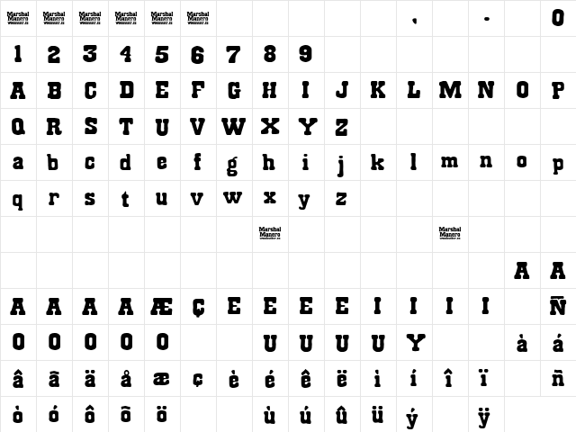 Marshal Manero Regular  glyph index