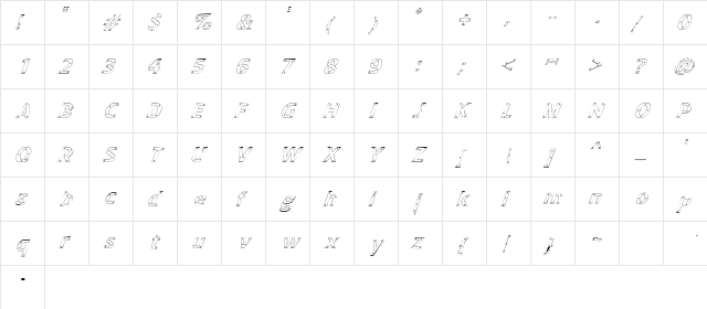 ScrewedFontSlanted Regular  glyph index